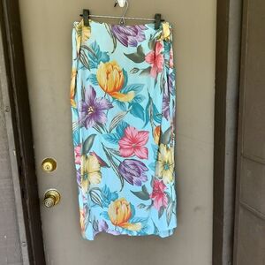 Express Vintage Y2K Tropical Floral‎ Pattern Resortwear Midi Wrap Skirt Large